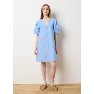 Les Copains Puff Sleeve Blue Sheath Dress Cotton